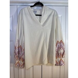 Chicos Pullover Blouse/Too Women's Size 1 Blue 3/4 Bell Sleeves